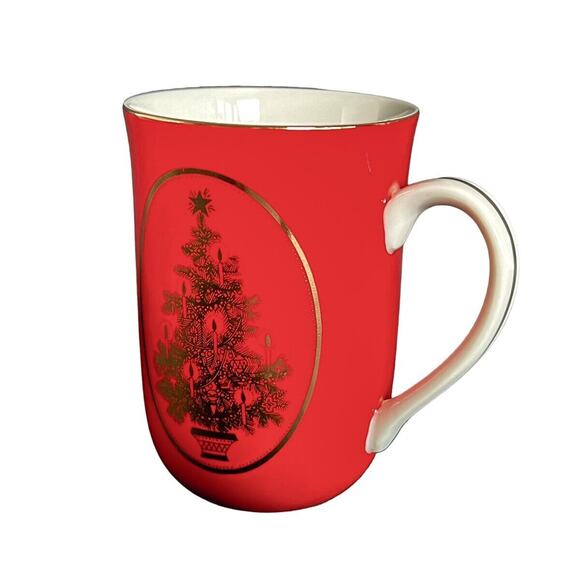 Otagiri Christmas Gibson Porcelain Cup Red Gold Tree Mug Holidays 4" Tall Japan - Picture 7 of 11
